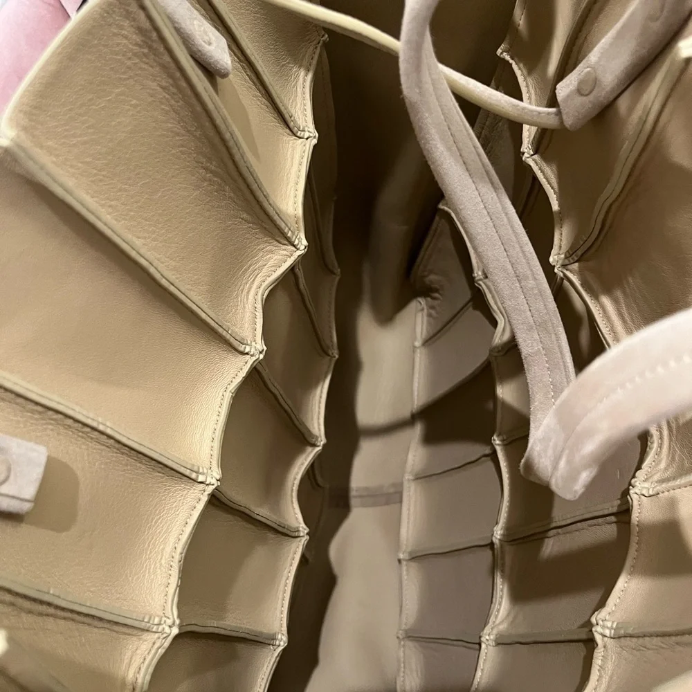 NWT KHAITE Zoe patchwork suede tote bag beige